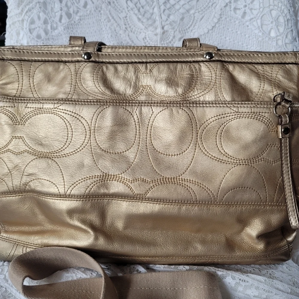 Huge Gold Leather Coach Diaper Laptop Bag